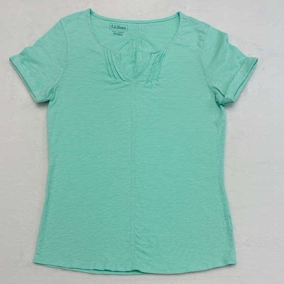 L.L. Bean Women’s Organic Cotton Tee, Split Neck, Short-Sleeve, Fresh Mint/Green - Picture 2 of 9